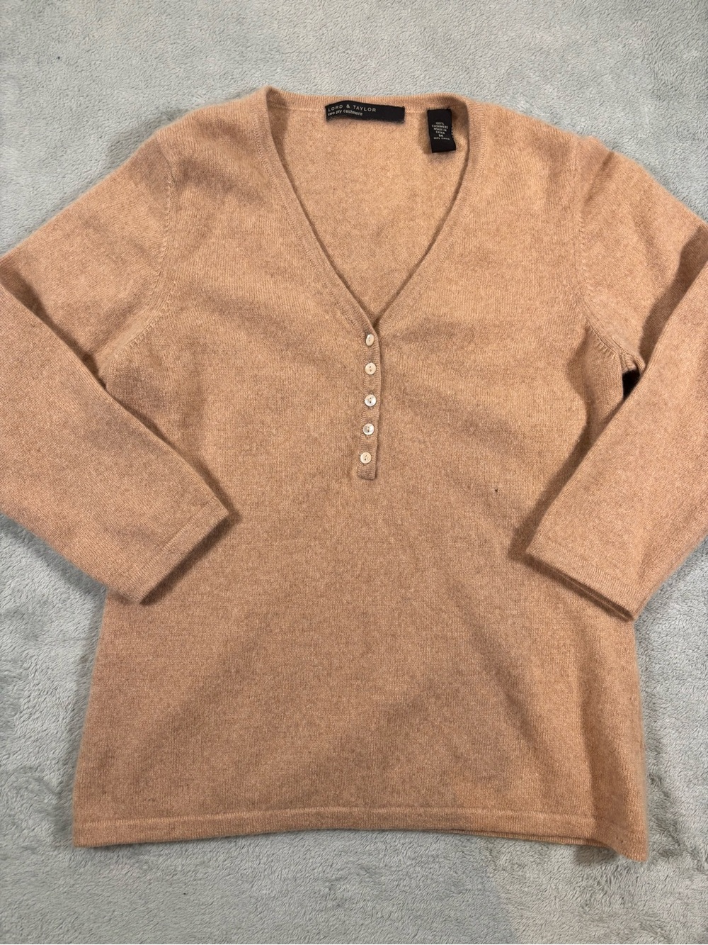 Lord & Taylor 100% Cashmere Henley Sweater M